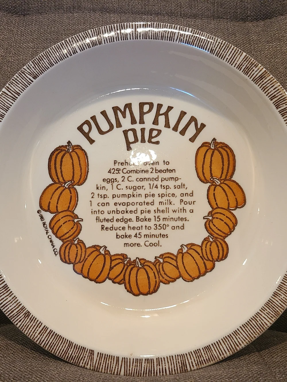 Vintage Royal China Pumpkin Pie Baking Recipe Dish - Cottage Core - Fall Decor